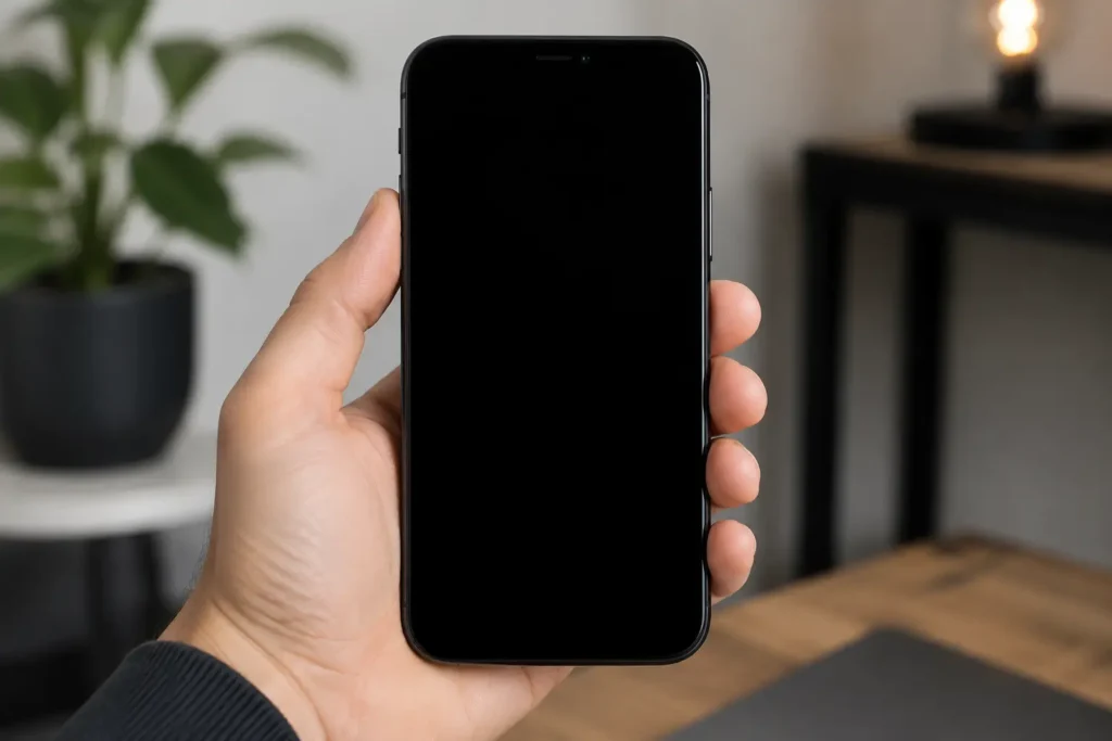 iPhone showing a black screen while powered on, known as the black screen of death