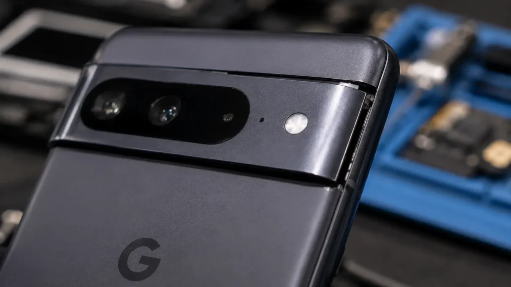 Google Pixel camera bar showing separation from the phone's back panel