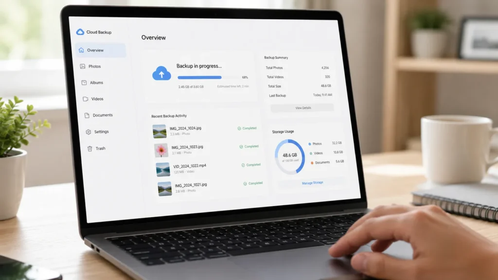 Checking a cloud backup as the first step in recovering photos from a broken phone