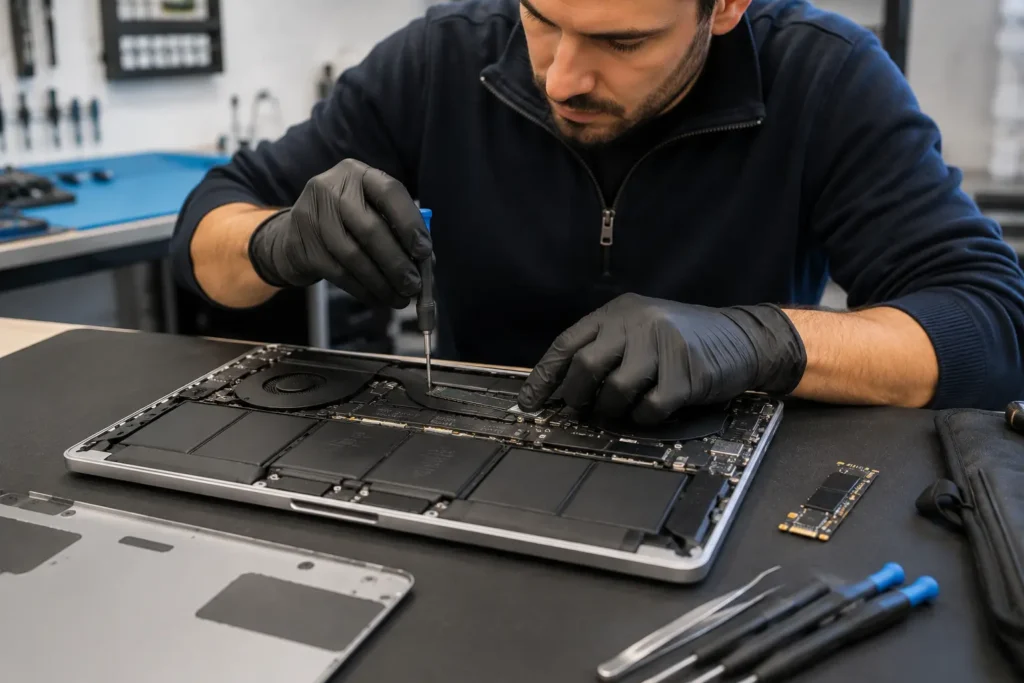 Technician performing MacBook repair