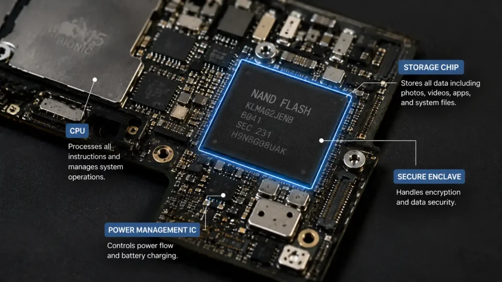 Phone storage chip during professional data recovery process