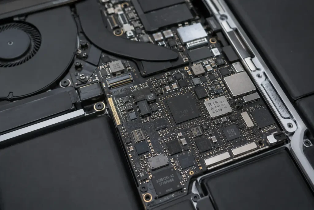 MacBook internal components during diagnostic