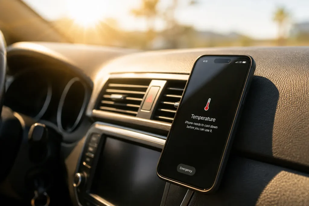 Phone exposed to heat in a car, battery damage risk