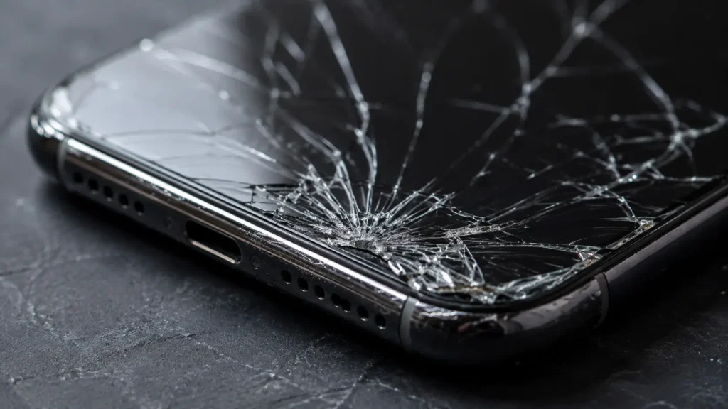 Cracked phone screen before professional repair