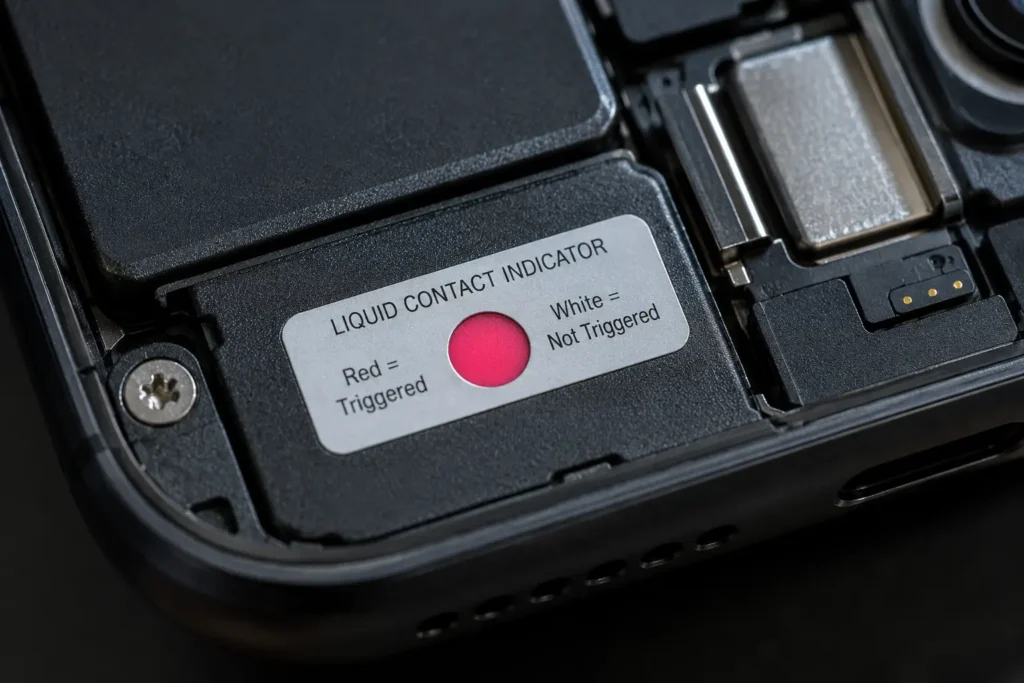 Liquid damage indicator triggered inside phone