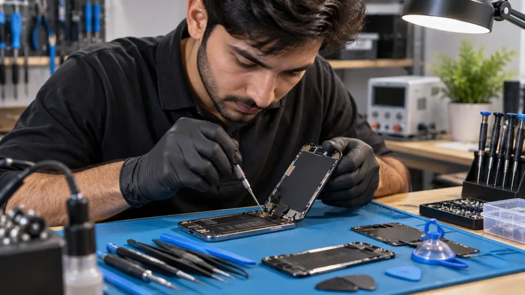 Technician performing professional screen repair