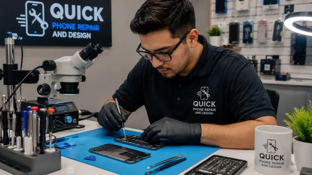 Technician completing same-day phone repair in Richardson