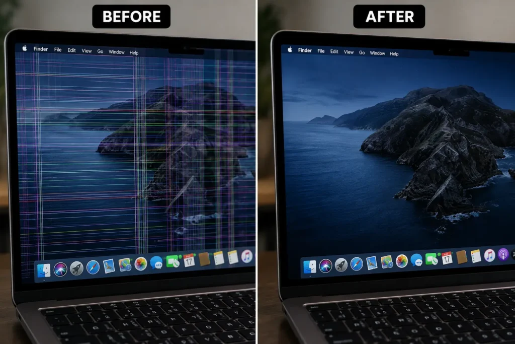 Laptop screen flickering repair before and after