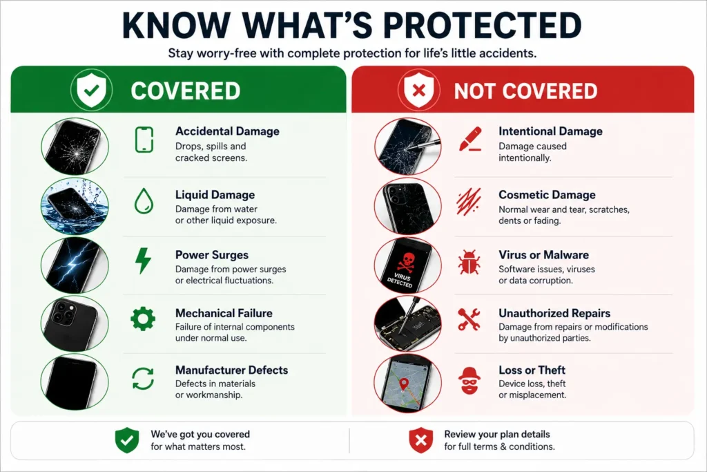 Phone repair warranty coverage checklist infographic