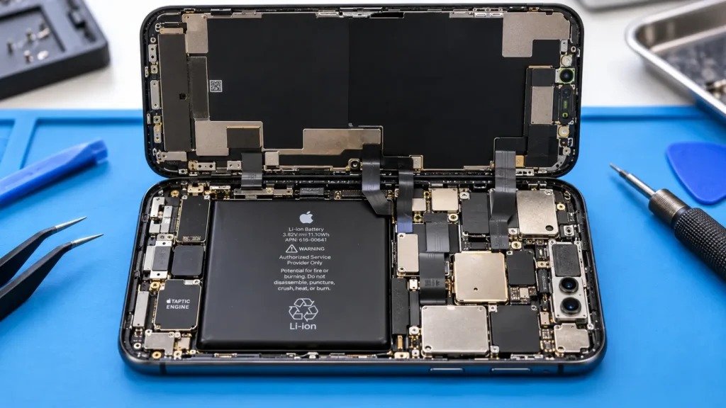 Internal phone components requiring professional phone repair