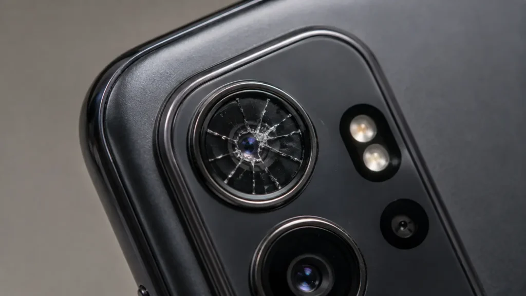Cracked Samsung camera lens causing camera not working issue