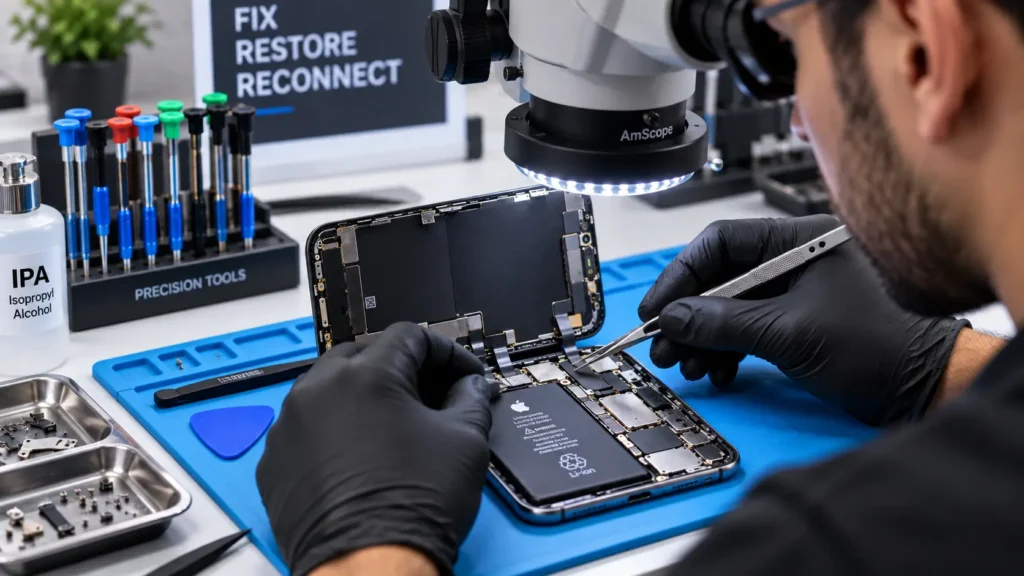 Precision tools used in professional phone repair