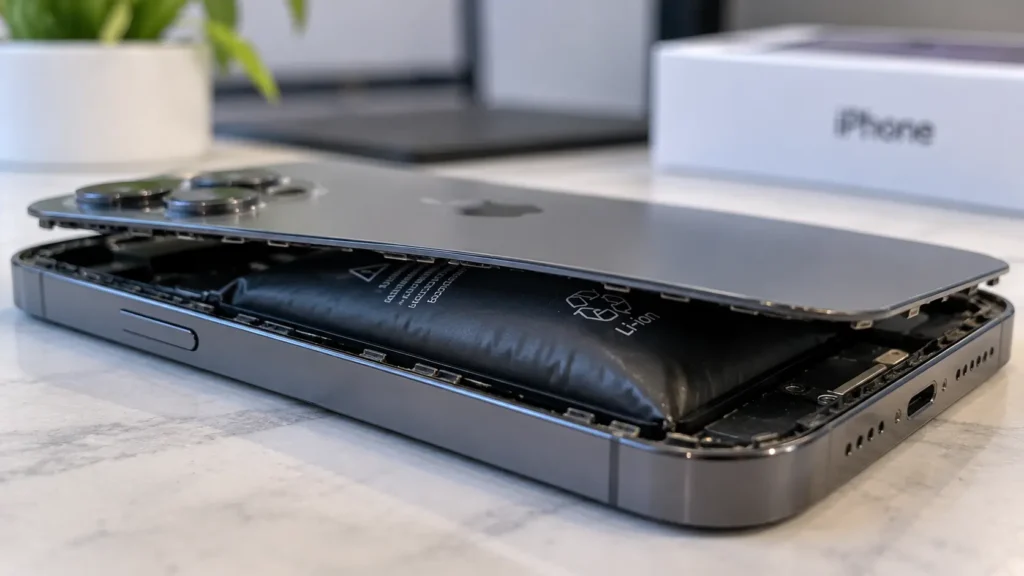 Swollen iPhone battery requiring immediate replacement