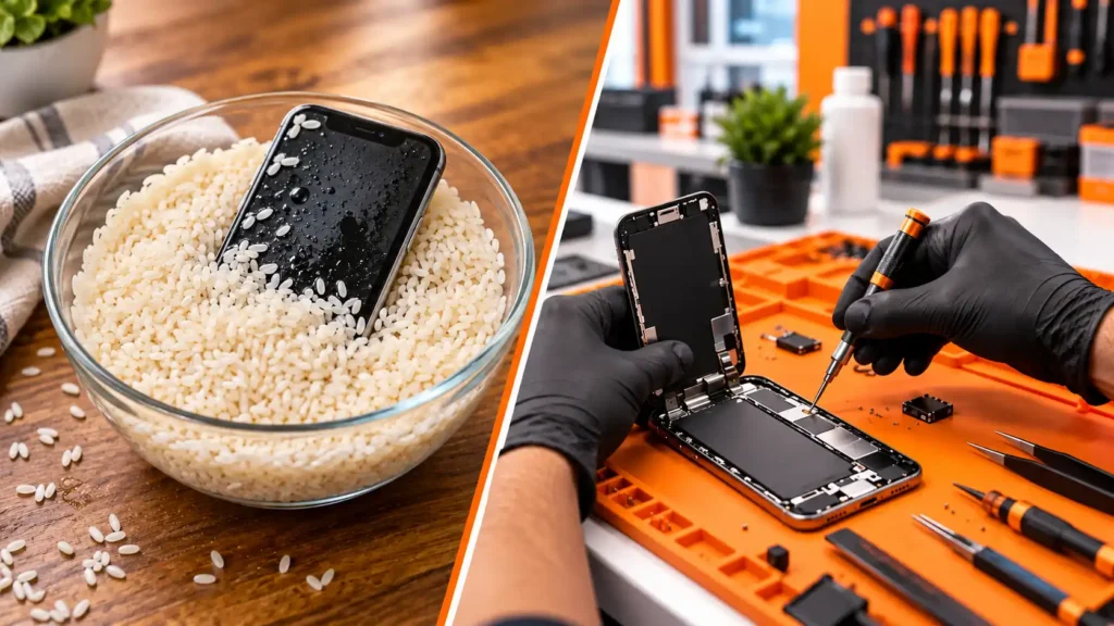 Rice vs professional repair for a wet phone